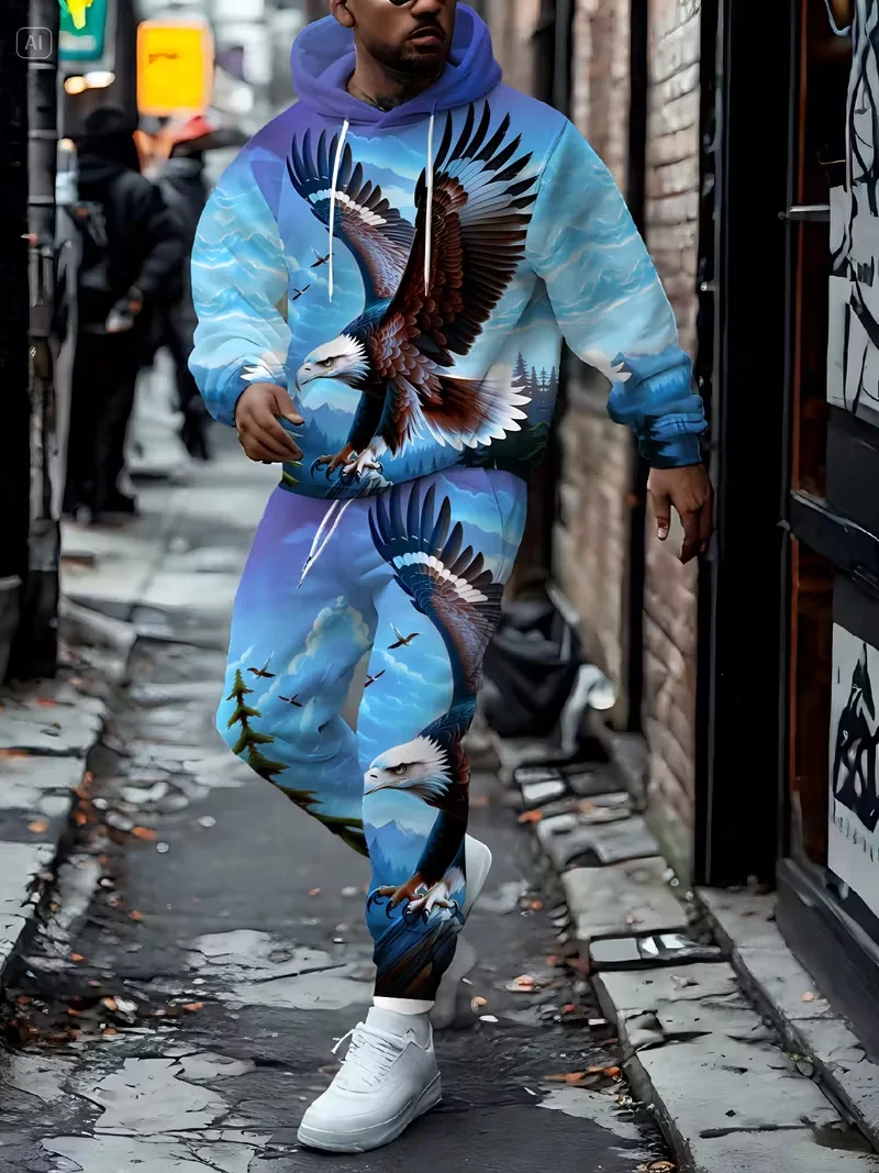 Tracksuit Men Animal 3D Tiger Printed Hoodie + Pants Suit 2 Pcs Sportwear Mens Tracksuit Set Men's Outdoor Oversize Clothing