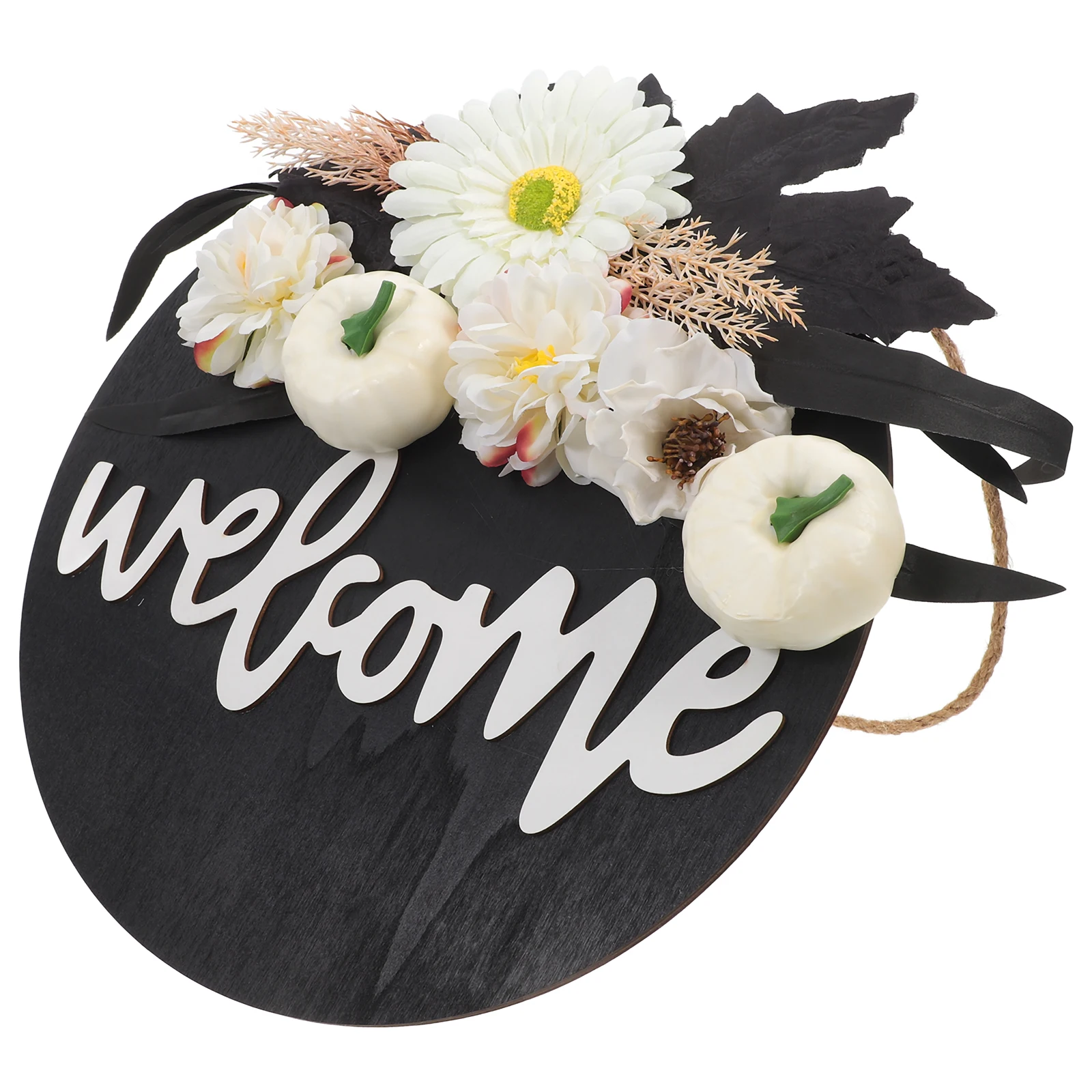 

Wooden Halloween Door Sign Decorative White Chrysanthemum Flower Round Hanging Ornament for HomeHaunted House Bar Restaurant