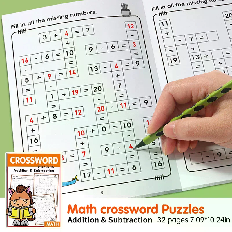 Math Workbook For Kids Ages 5-8 Math:Math Crossword Puzzles Addition And Subtraction Workbook