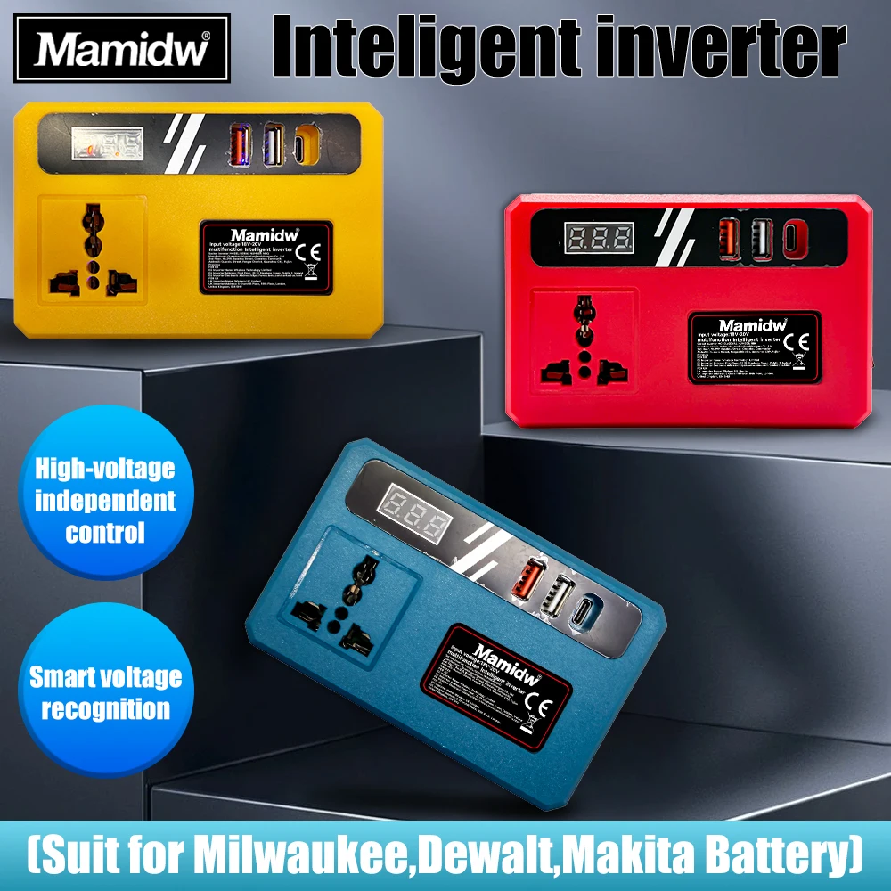 Przetwornica napięcia do akumulatorów litowych 18V-21V, 3 porty USB, Type-C, gniazdo AC, przenośna przetwornica do akumulatorów narzędzi elektrycznych, zasilanie awaryjne na zewnątrz.