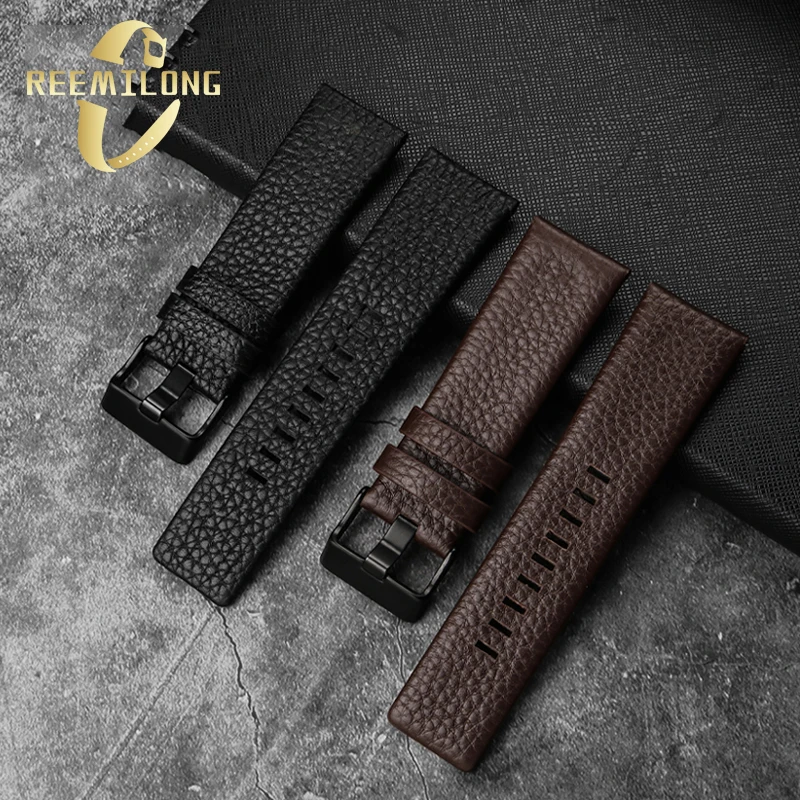 Cowhide lea/ther watch strap 22 24 26 27 28 30 32mm Hi-Q black brown red white watchband For Diesel MEGA CHIEF DZ4318 7395 7370