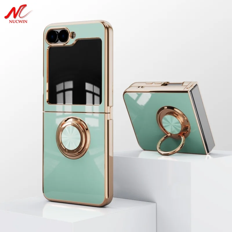 Z Flip 6 Ringhalter-Hüllen Luxuriöse Einfarbige Galvanisierte TPU-Hülle für Samsung Galaxy Z Flip 6 7 5 4 3 Magnetischer Ständer Schutzhülle