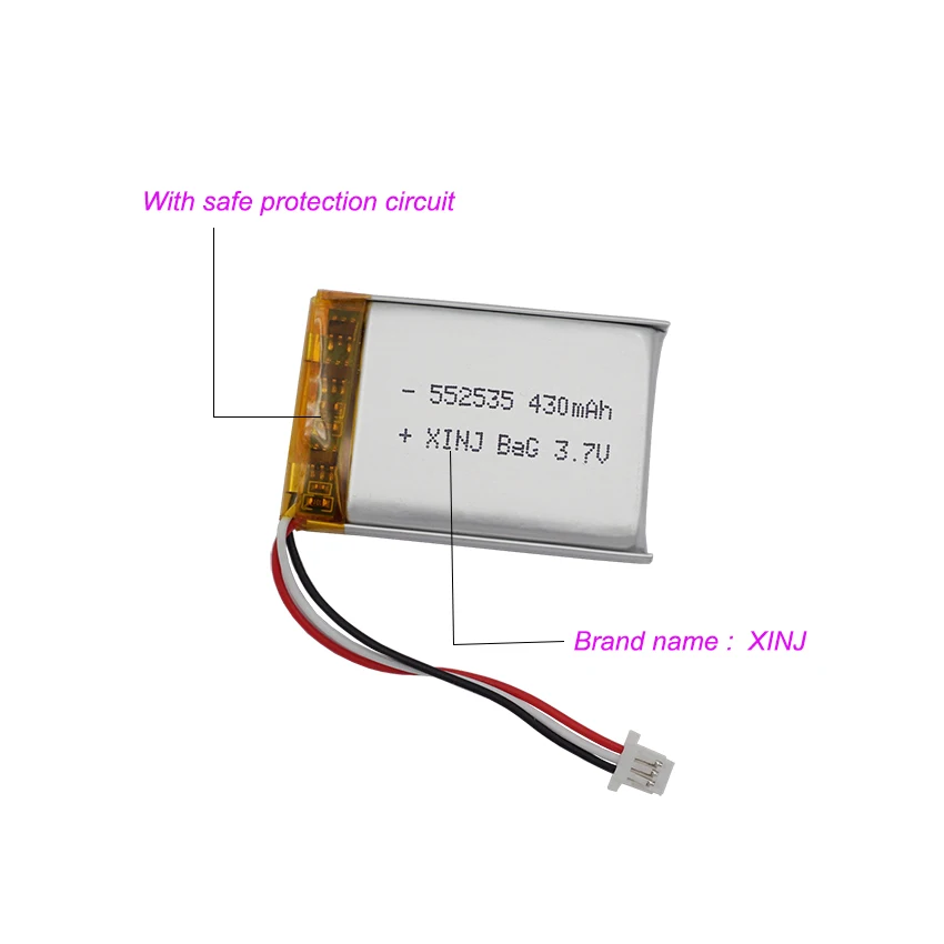 2 sztuk 3.7V 430mAh 1.59Wh litowo-polimerowy akumulator Li bateria Lipo 552535 JST 3pin 1.0mm dla GPS kamera samochodowa DIY Sat Nav DashCam LED