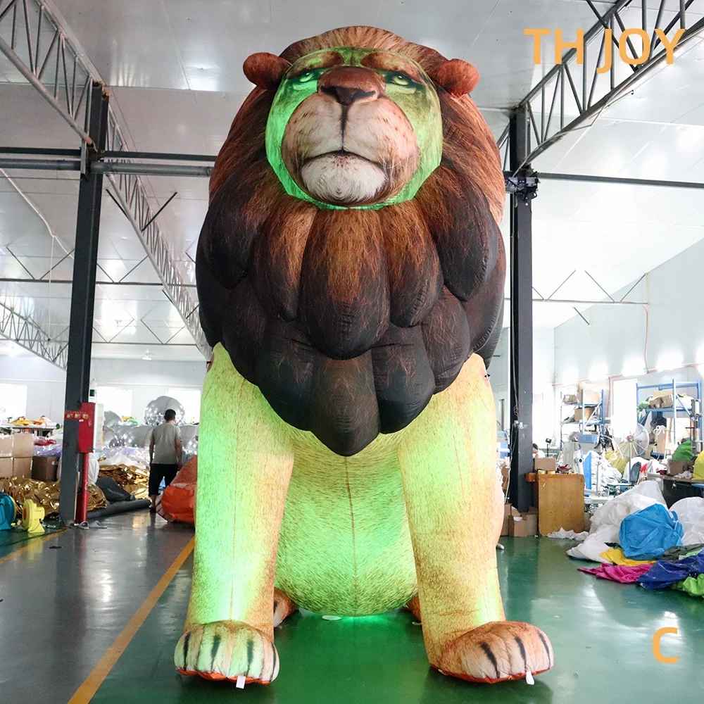 fast air ship to door, 5m 17ft Custom Inflatable Lion, lifelike Giant Lion Model with light