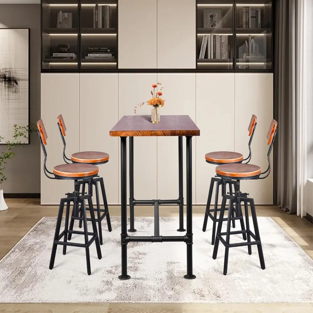 Juego de mesa y sillas de 5 piezas para el hogar, comedor, desayuno, oficina, cafetería, pub, bar, fiesta, bistró, mesa rectangular para 4-6, 4 giratorios