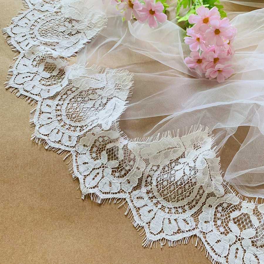 18CM Scallop Cording Eyelash Border Lace Trim Off White Weddng  Veil Lace 6 Meters=2 Pieces 2022 NEW Costume Material Lace