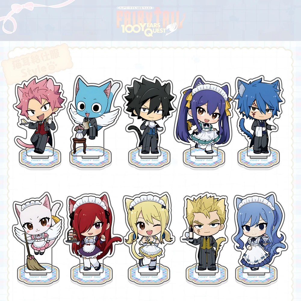 Soporte Acrílico Fairy Tail 100 Years Quest, Llavero con Figura de Maid Butler con Orejas de Gato, Decoración de Escritorio Anime Nekomimi, Placa Kawaii Nueva