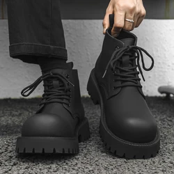 S/A New Hight Quality British Street Style Leather Boots For Men's Black Hombre Teenagers Daily Dress Height Increasing Shoes