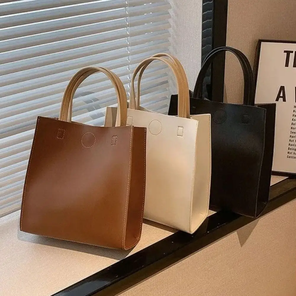 

Casual Square Soft PU Tote Bag Solid Color Large Capacity Women Handbag Magnetic Button Korean Style Single Shoulder Bag Girl