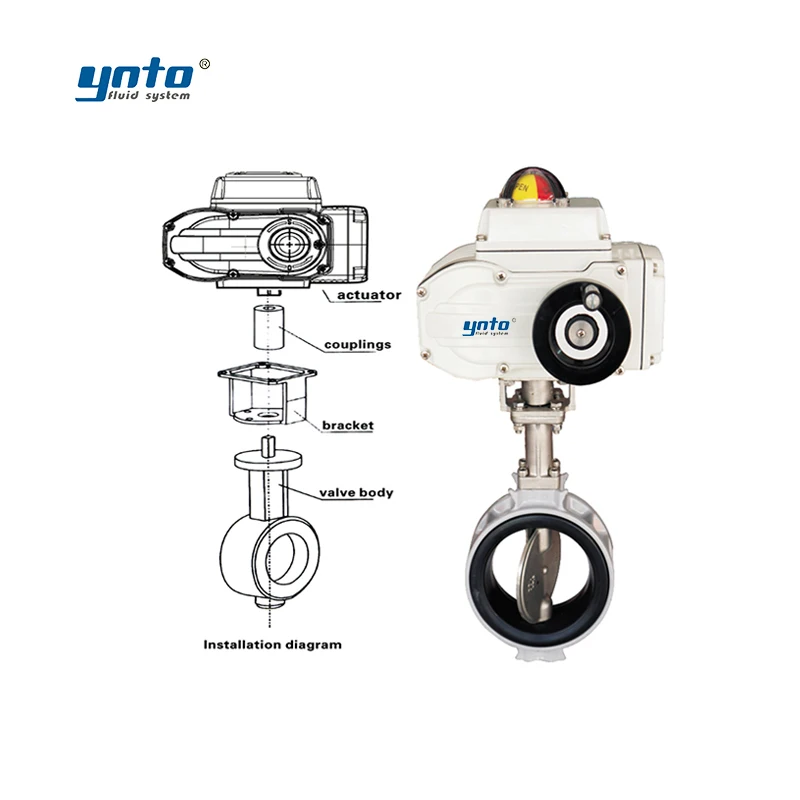 

YNTO Rotork on/off modulating type rotary electric actuator valves 150LB stainless steel 304 316 cast iron butterfly valve