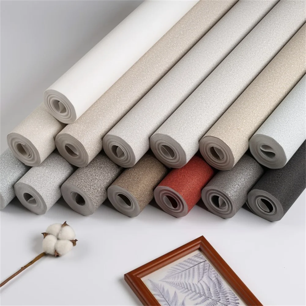 Solid Khaki Grey Non woven Linen Wallpaper Living Room Bedroom Background Wallpaper Beauty Salon Resturant Wall Обои