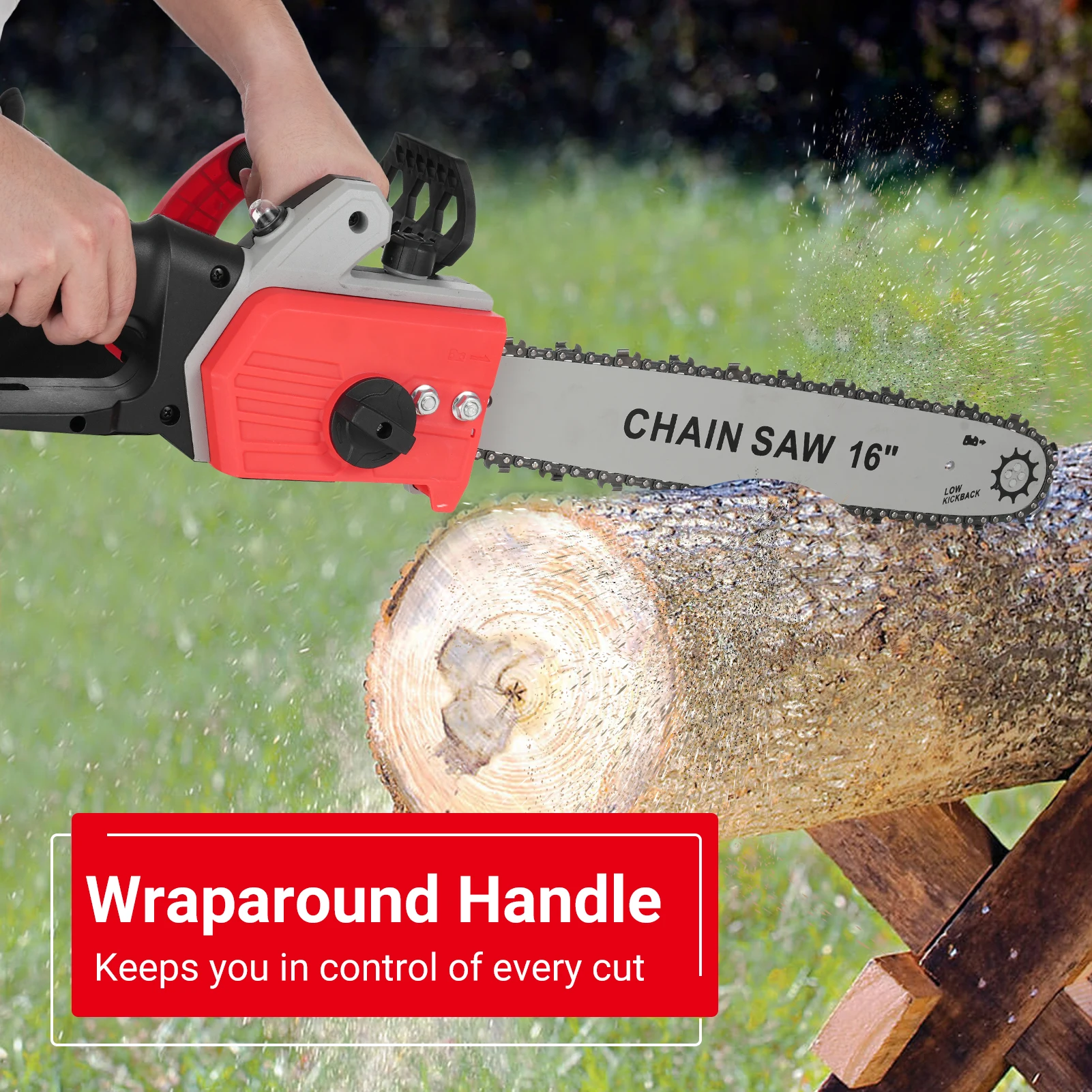 1800W 220V Electric Chain Saw Powerful Corded Chainsaw with 16 Inch Chain and Bar Light Weight Multi Angle Fast Cut