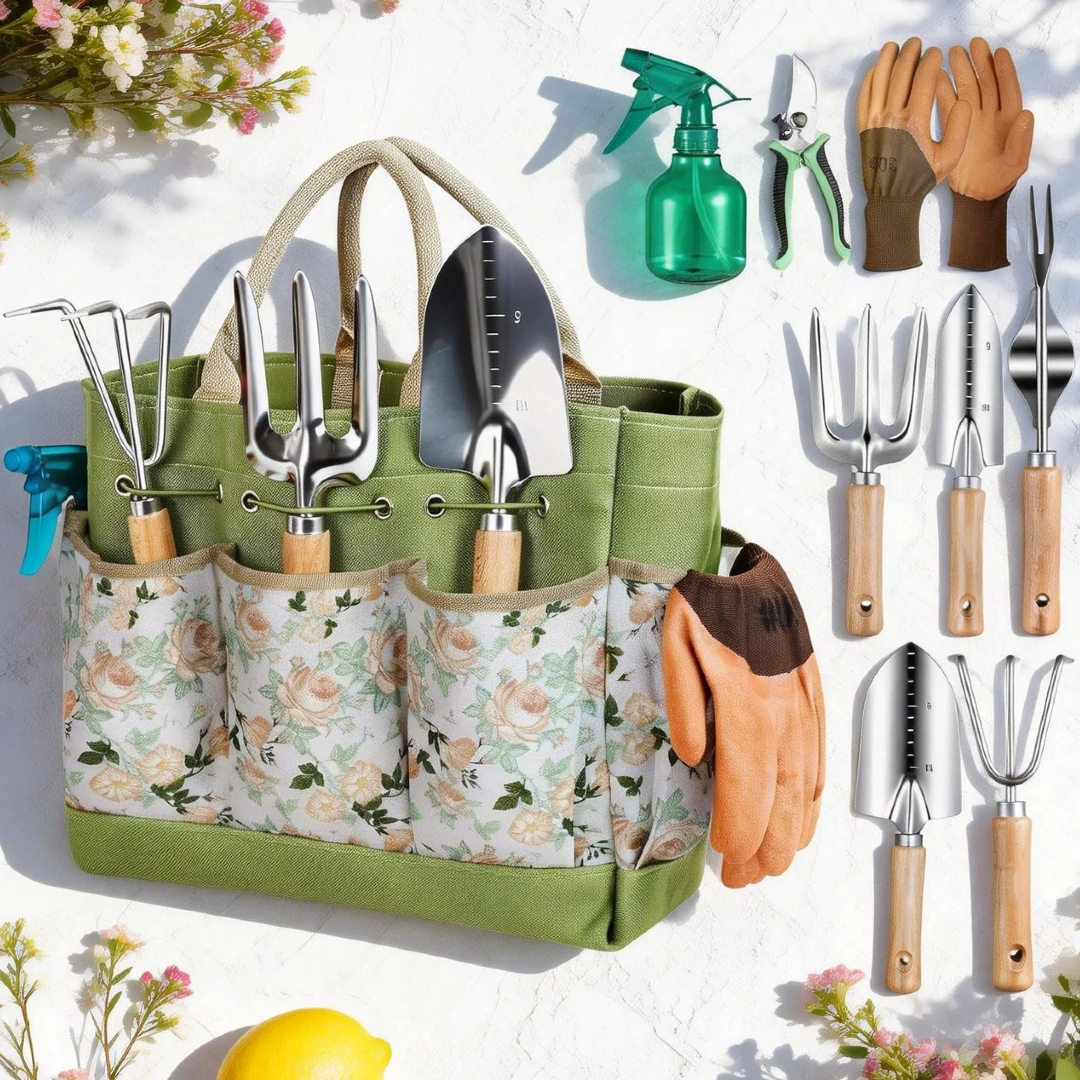 

Набор из 9 прочных садовых инструментов с сумкой-органайзером, нержавеющие садовые инструменты в подарок для женщин, модные садовые ручные инструменты