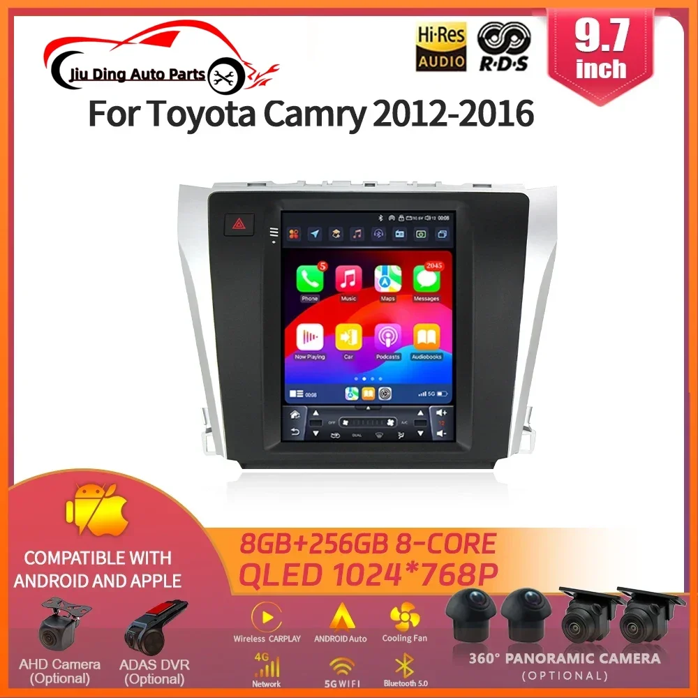 9.7 polegadas android 14 para toyota camry 2012-2016 rádio do carro gps multimídia sem fio bluetooth apple carplay navegação tela de toque