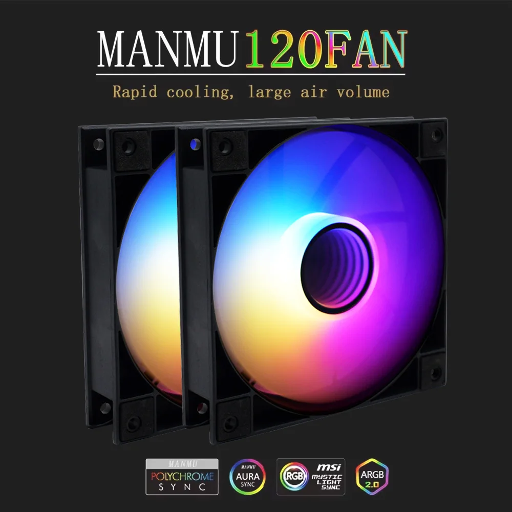 Manmu 120mm Fans & Cooling  Gaming Computer RGB Cooling Fans PWM 4pin SYNC 5v 3pin ARGB PC Case Fluid Bearing