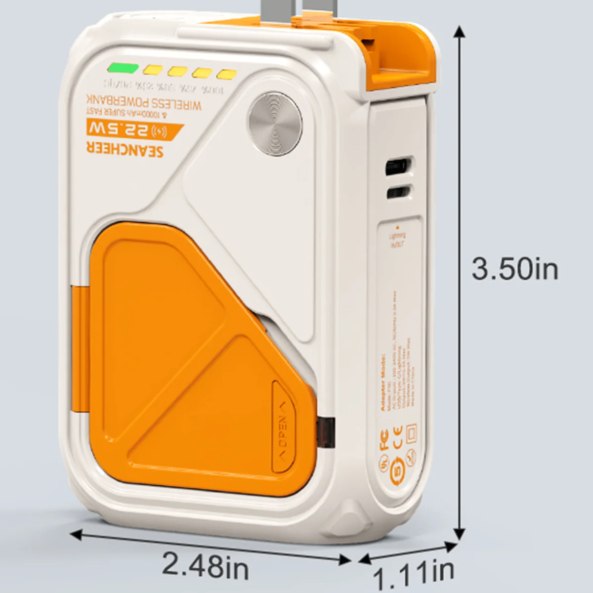 Power bank 6 dalam 1 multifungsi, adsorpsi magnetik untuk pengisian daya nirkabel, pemegang ponsel 10000 mAh 22.5W pengisian cepat