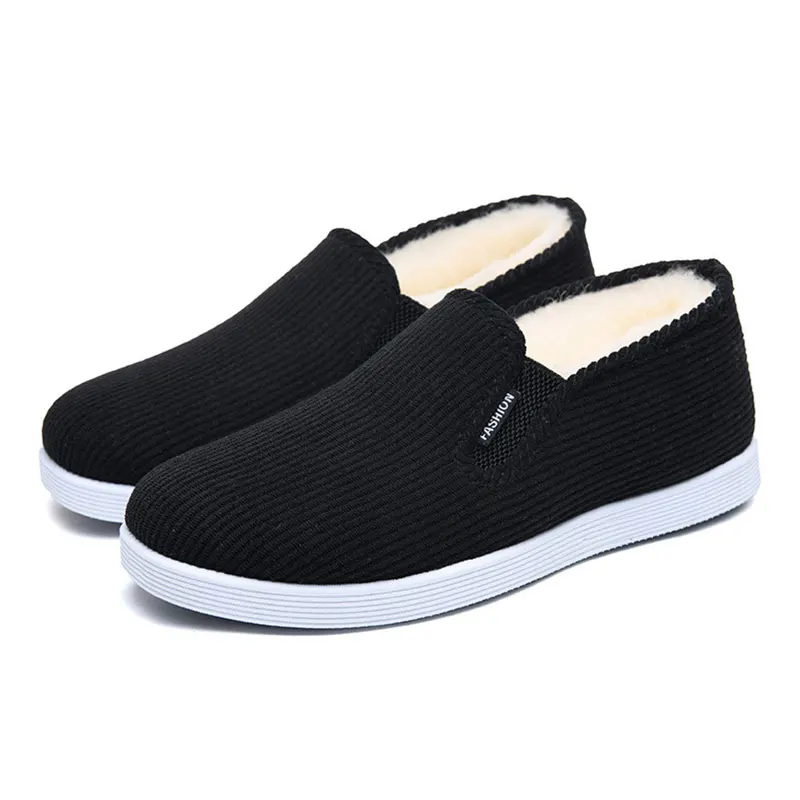 Winter Indoor Shoes Men Cotton Shoes Thick Soled Plush Lining Keep Warm Non-Slip Slip on Walking Driving Shoes Size 36-43