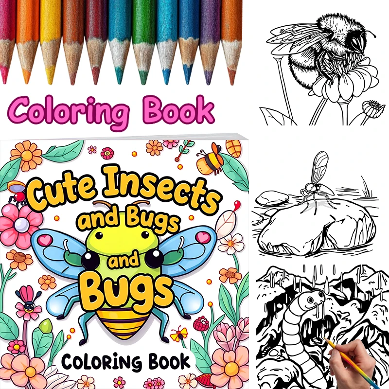 

Книжка-раскраска с милыми насекомыми для взрослых | 28-страничная книжка-раскраска, принадлежности для рисования на Рождество, День Благодарения