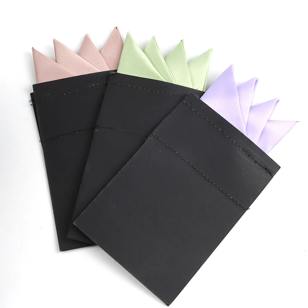 Men's Pre-Folded Soild Color Pocket Square Purple Color Handkerchiefs Formal Wedding Party Business Polyester Chest Towel Hanky