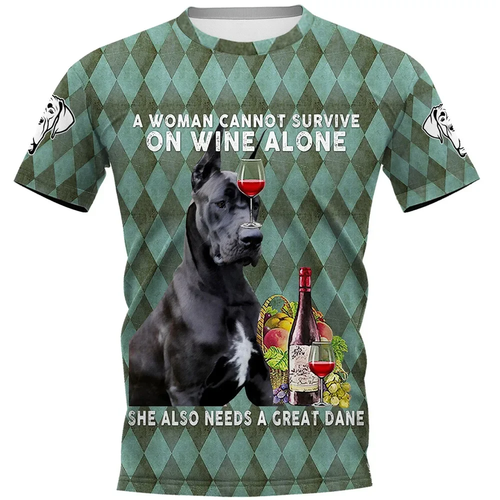 HX  Great Dane T-shirt 3D Graphic Diamond Lattice T-shirts Fashion Man Pullover Tees Harajuku Streetwear Sportswear
