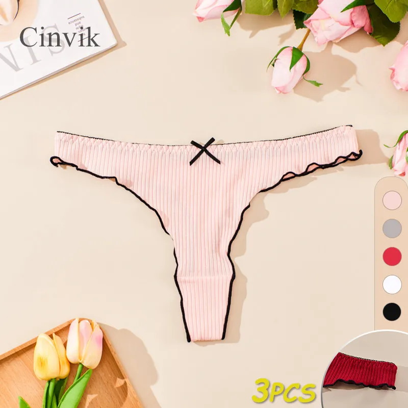 3 PCS Hot selling Algodão Roupa interior Feminina Sexy Bow tangas Confortável Baixa Cintura Calcinha Das Mulheres Elástico Temperamento Macio g-string