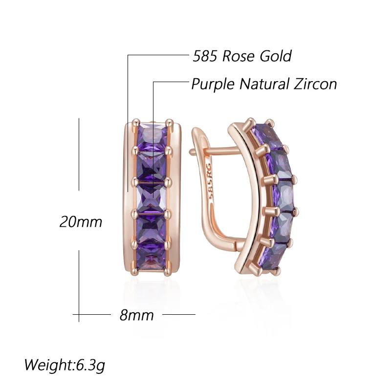Kinel Hot Shiny Square Purple Natural Zircon Drop Earrings For Women Trend 585 Rose Gold Color Bride Wedding Jewelry Best Gift