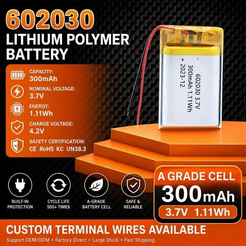 [New] 100pcs 602030 Polymer lithium battery 300mAh Beauty instrument Hair removal instrument Bluetooth headset speaker Lithium