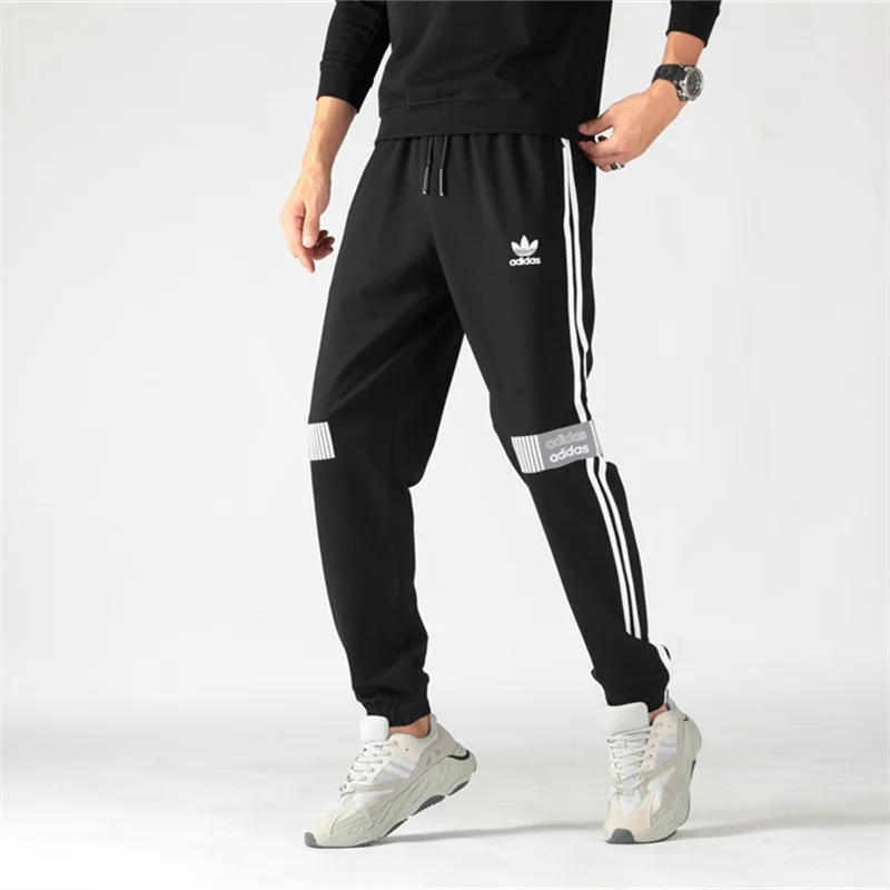 

Дышащие брюки Adidas для мужчин и женщин, светоотражающие регулируемые эластичные свободные спортивные штаны на шнурке, черно-белые