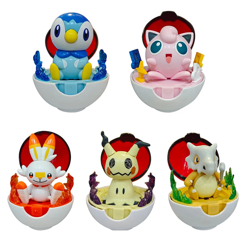 Pokemon Figure Piplup Scorbunny Cubone Mimikyu Jigglypuff  Pikachu elf ball Pokeball Ball Collection Toy doll kids Birthday gift