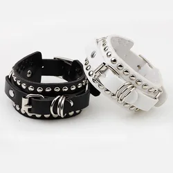 Goth Black Leather Wristband Bracelet Cuff Gothic Punk Bracelets Women Men Spikes Rivet Stud Bangles Cosplay Emo Unisex Jewelry