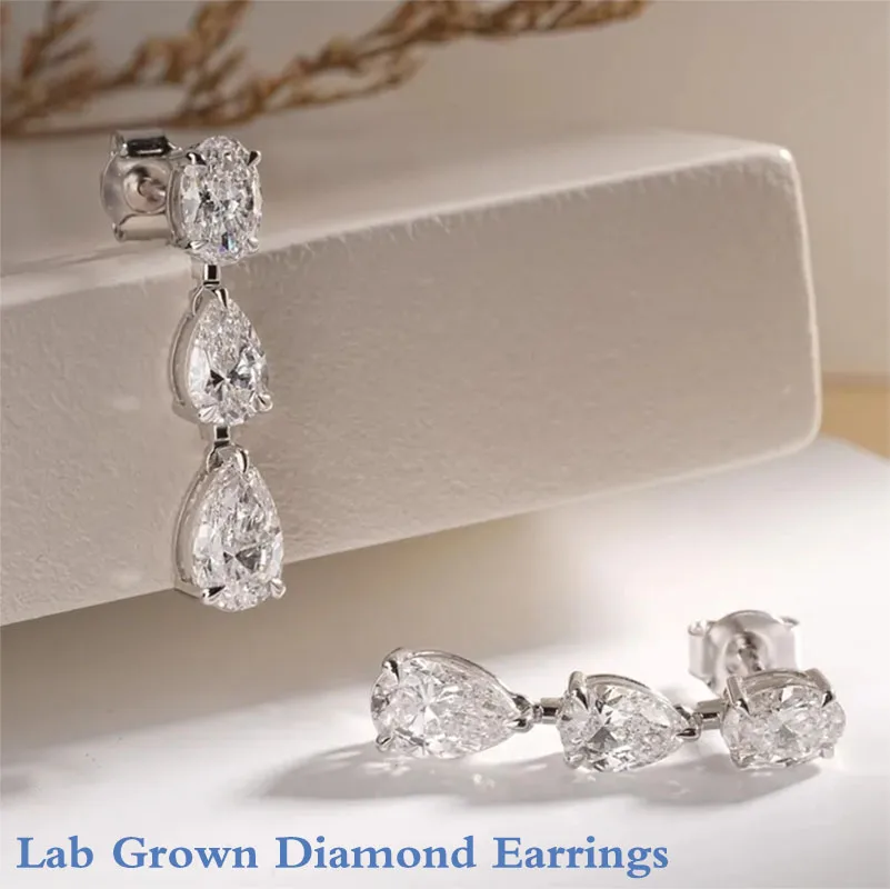 

Platinum 950 3.4CTW Pear&Oval Cut DEF-VS VVS Lab Grown Diamond CVD HPHT DEF VS-VVS Drop Earrings Gift For Her NO IGI