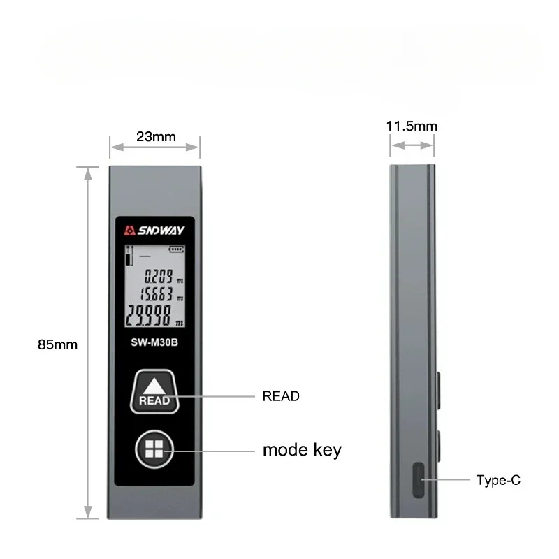 SNDWAY-Mini Medidor de Distância Laser Digital, Trena Laser, fita métrica, Régua, Teste Range Finder, 30m, 40m