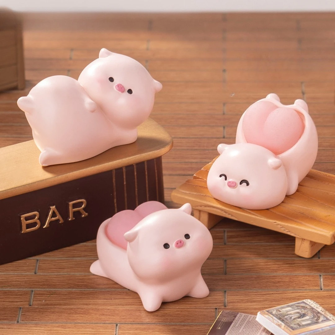 Estatuetas fofas com nádegas elásticas macias, porco de desenho animado, boneca animal, modelo de brinquedo, estátua, ornamento, miniaturas, design macio