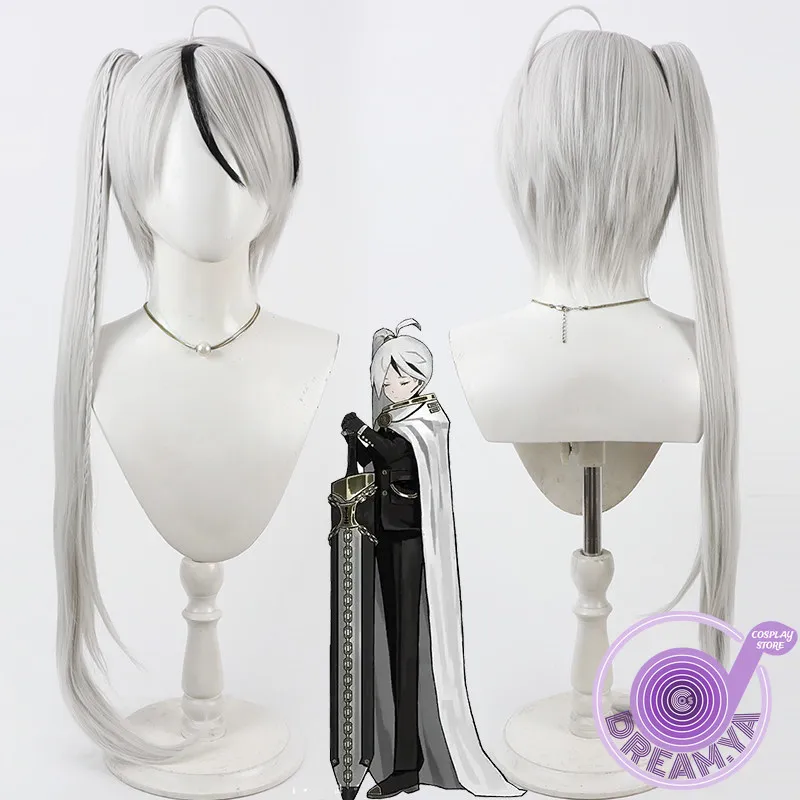 

Yan Vismok Cosplay Wig Librarians Gray Black Ponytail Heat Resistant Synthetic Hair Halloween Party Role Play Carnival + Wig Cap
