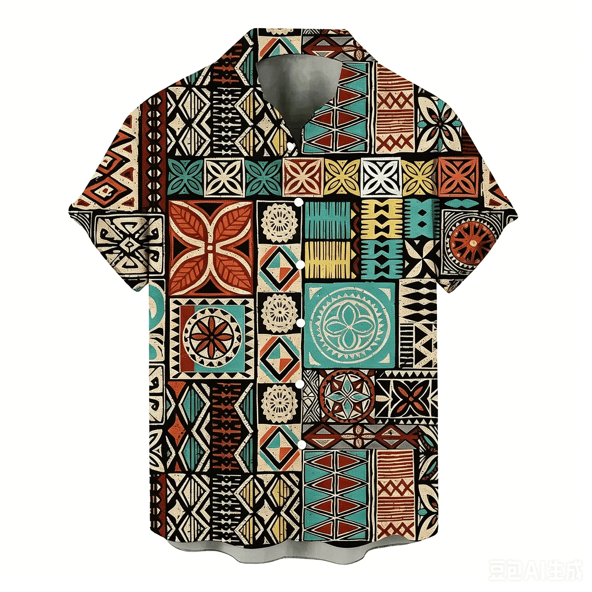 Retro-Primitiver Tribal-Totem-Hawaiihemd im südamerikanischen, afrikanischen und insulanischen Multi-Stil – Unkonventionelles, einzigartiges Sommer-Loose-Top – Detail 2