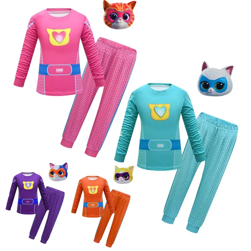 Zz04zz12Kids 코스프레 Superkitties 의상 소녀 변장 Hiss 후드 세트 소년 할로윈 카니발 축제 파티 의류 Birthd