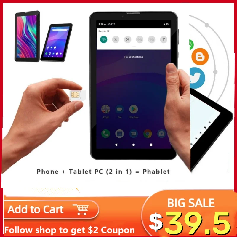 7 INCH GPS 717QW 3G Phone Call Android 11 Tablet DDR 1GB RAM EMMC 16GB ROM SC7731 Quad Core WIFI Dual Camera 2* SIM Card