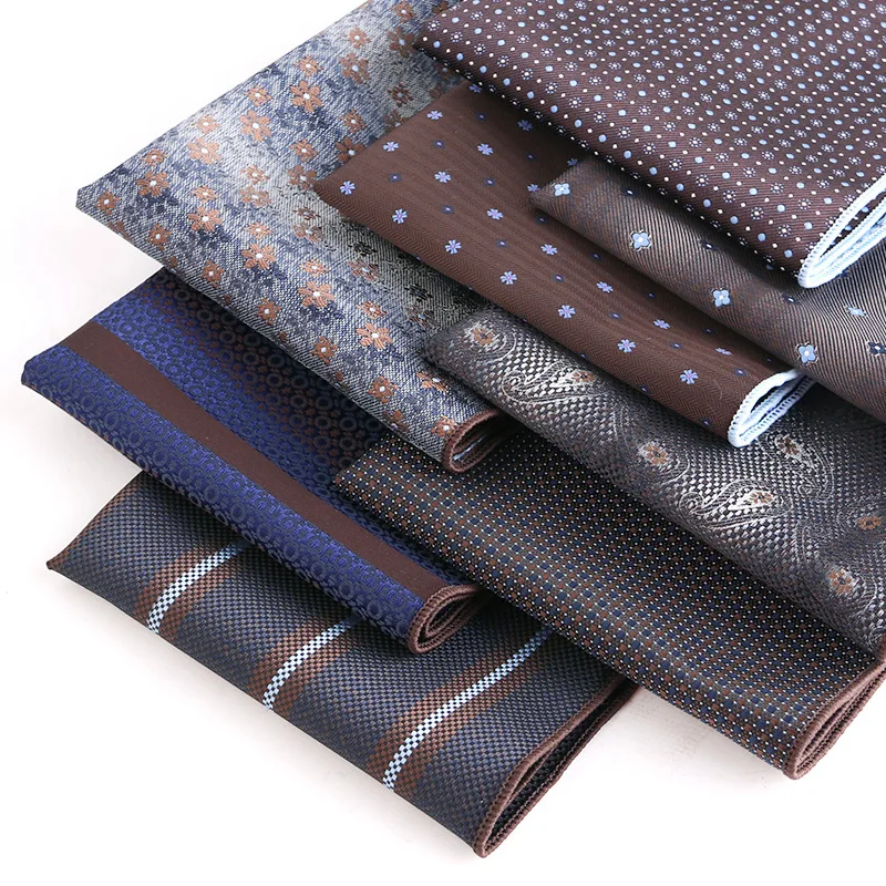 

Coffee Color Men Pocket Square Small Patterned Floral Stripe Handkerchief Men's Business Suit Pocket Towel British Style Scarves