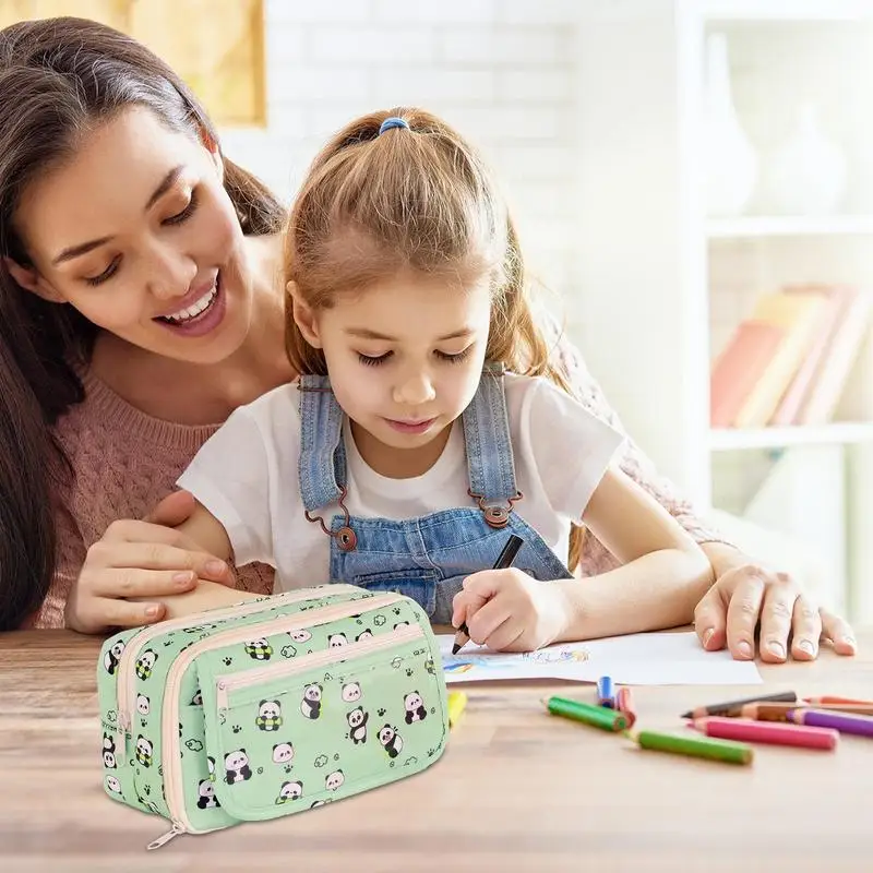Aesthetic Pencil Pouch Animal Pattern Pencil Holder 9 Compartments Cosmetic Bag With Zipper Makeup Pouch School Supplies For