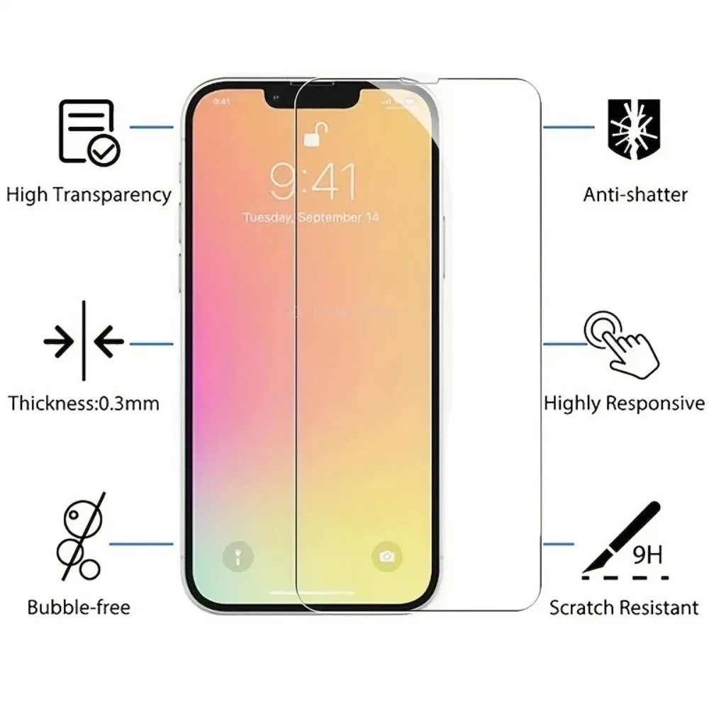 واقي شاشة لـ iPhone ، غشاء زجاجي ، 16 Pro Max ، 13 ، 12 Mini ، 11 ، 15 ، 14 Pro Max ، 3