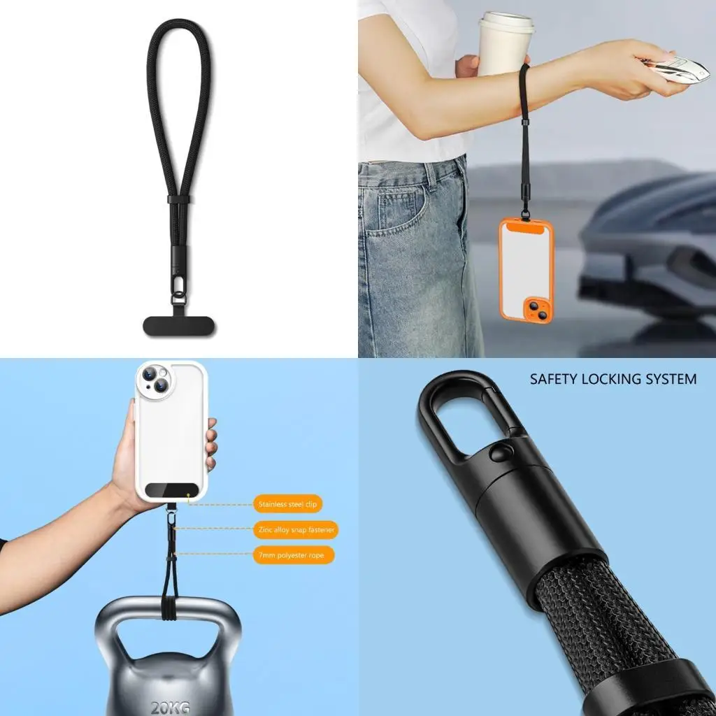 

652F Phone Lanyard Wristband Short Phone Tethers with 360 Degree Rotating Reinforced Not Slip Cord Accessory for Long Trip