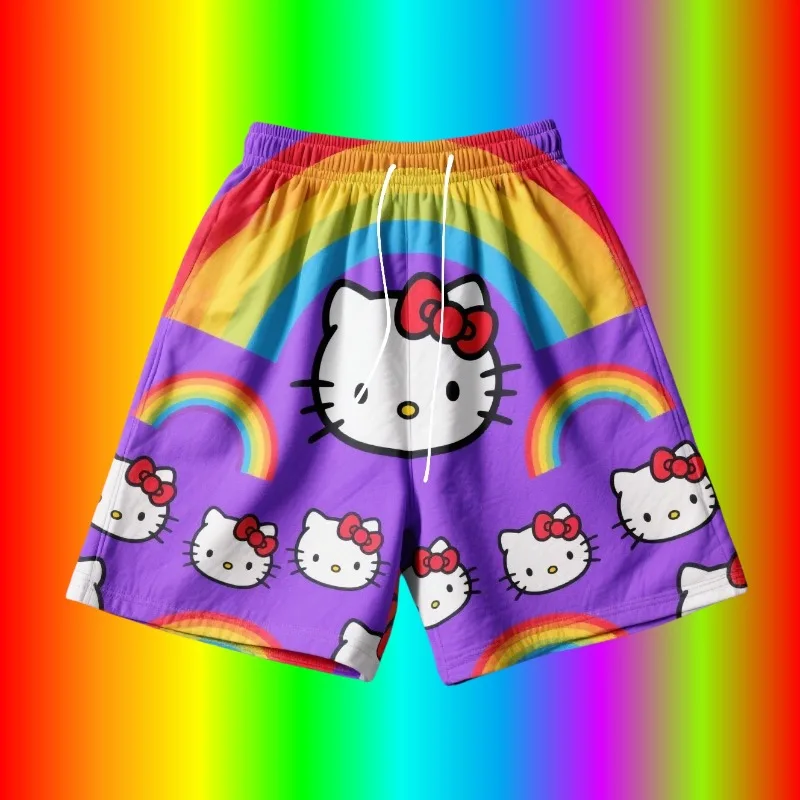 

Шорты MOTO-Hello Kitty с радужным принтом, красочный размер для взрослых, милый дизайн