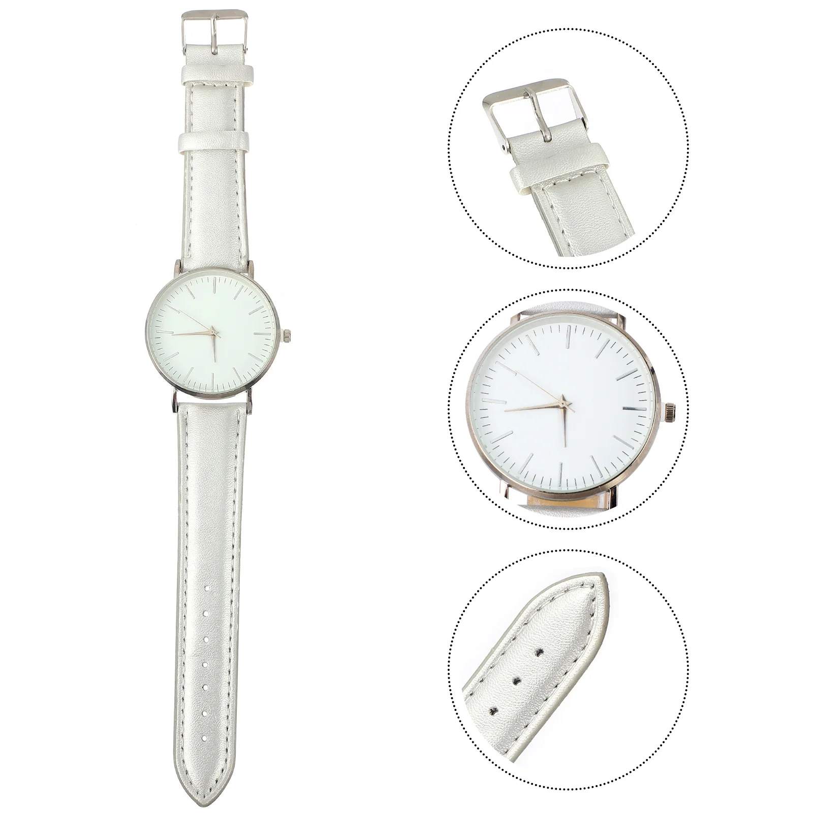 

1 pc Couple Watches Silver Pu Quartz Wristwatch Modern Unisex Timepiece For Birthday Lovers Gift Durable Fashion Watch