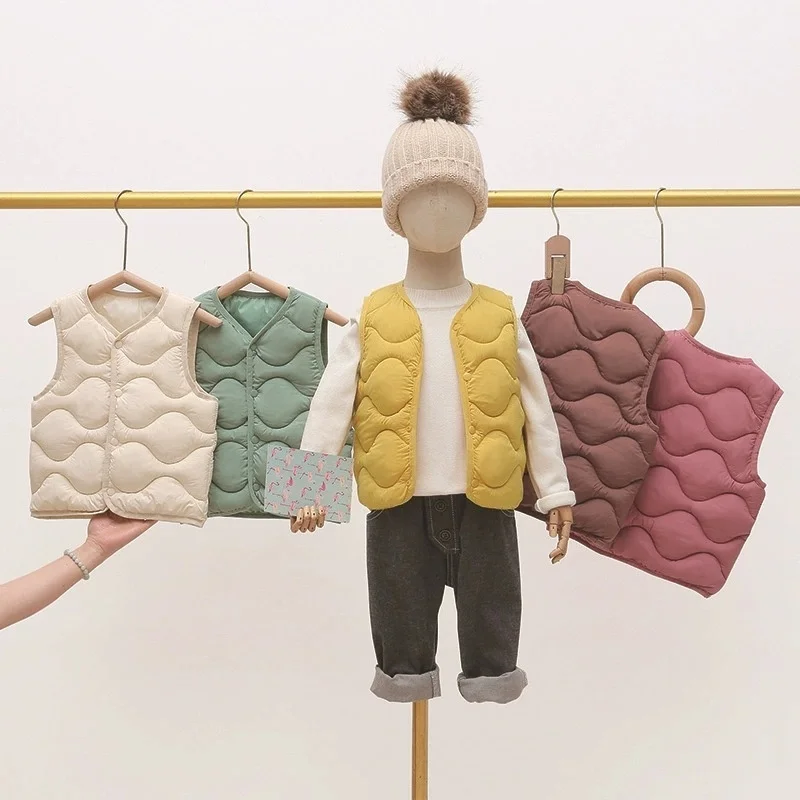 

New Children Warm Cotton Vest Fashion Solid Boys Girls Baby Toddler Autumn Winter Waistcoats Casual Versatile Kids Clothing Tops