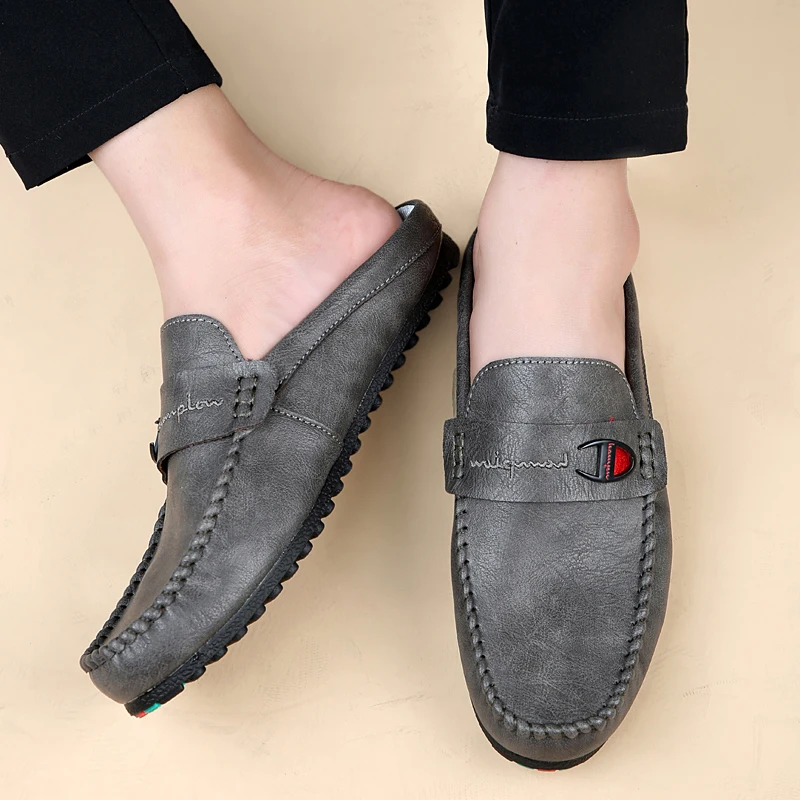 Breathable Mens Half Drag Loafers Black Brown Male Casual Moccasins Summer Youth Fashion Leisure Daily Popular England Loafer