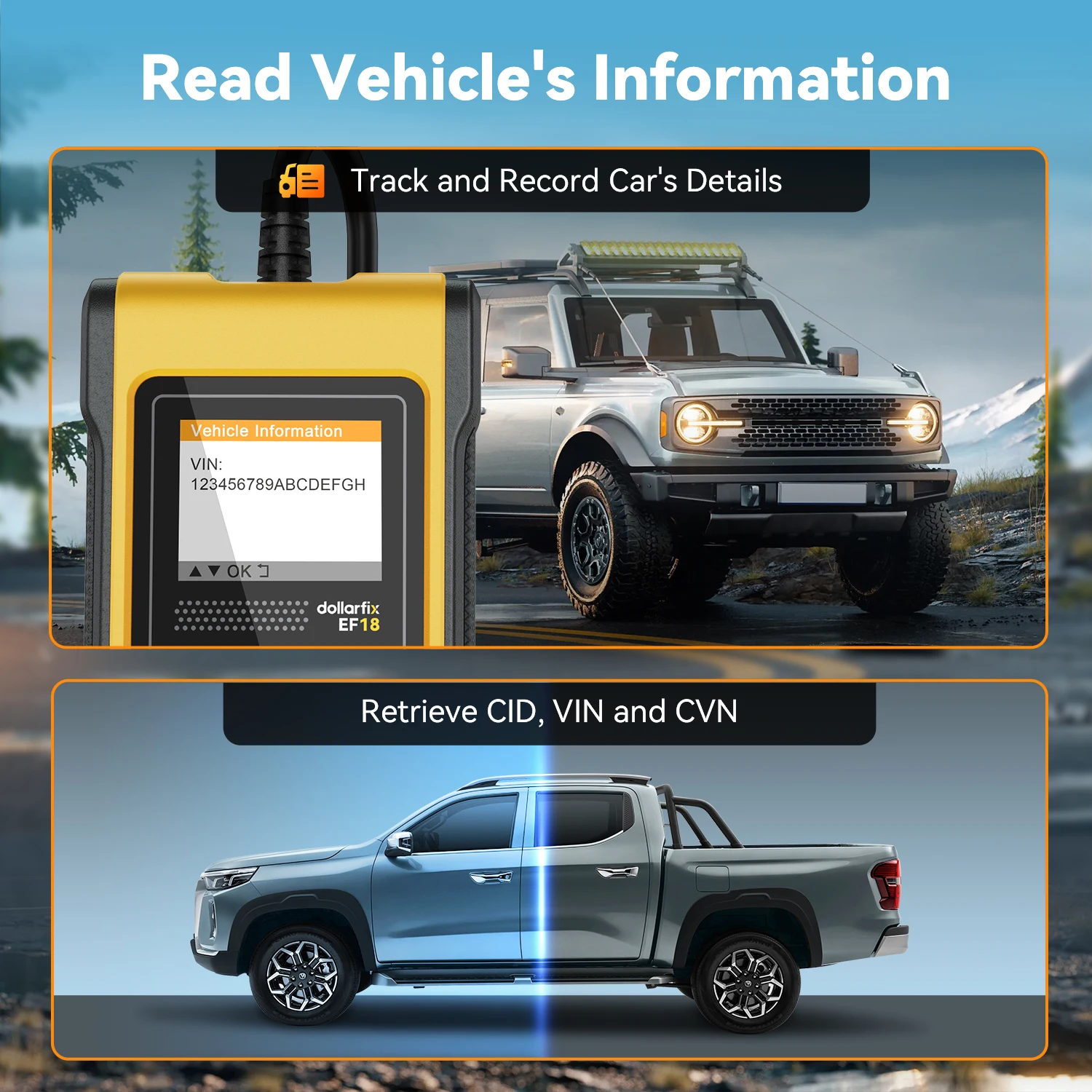 Dollar fix ef18 obd2 scanner autoauto diagnose tool odb2 code leser löschen fehler codes o2 sensor messwerte obd 2 scanner
