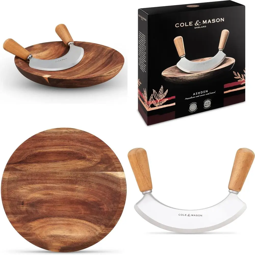 

Acacia Wood Kitchen Cutting Board - Durable and Easy Clean - Crafted with Ashden Herb Mezzaluna for Enhanced Cooking Experience