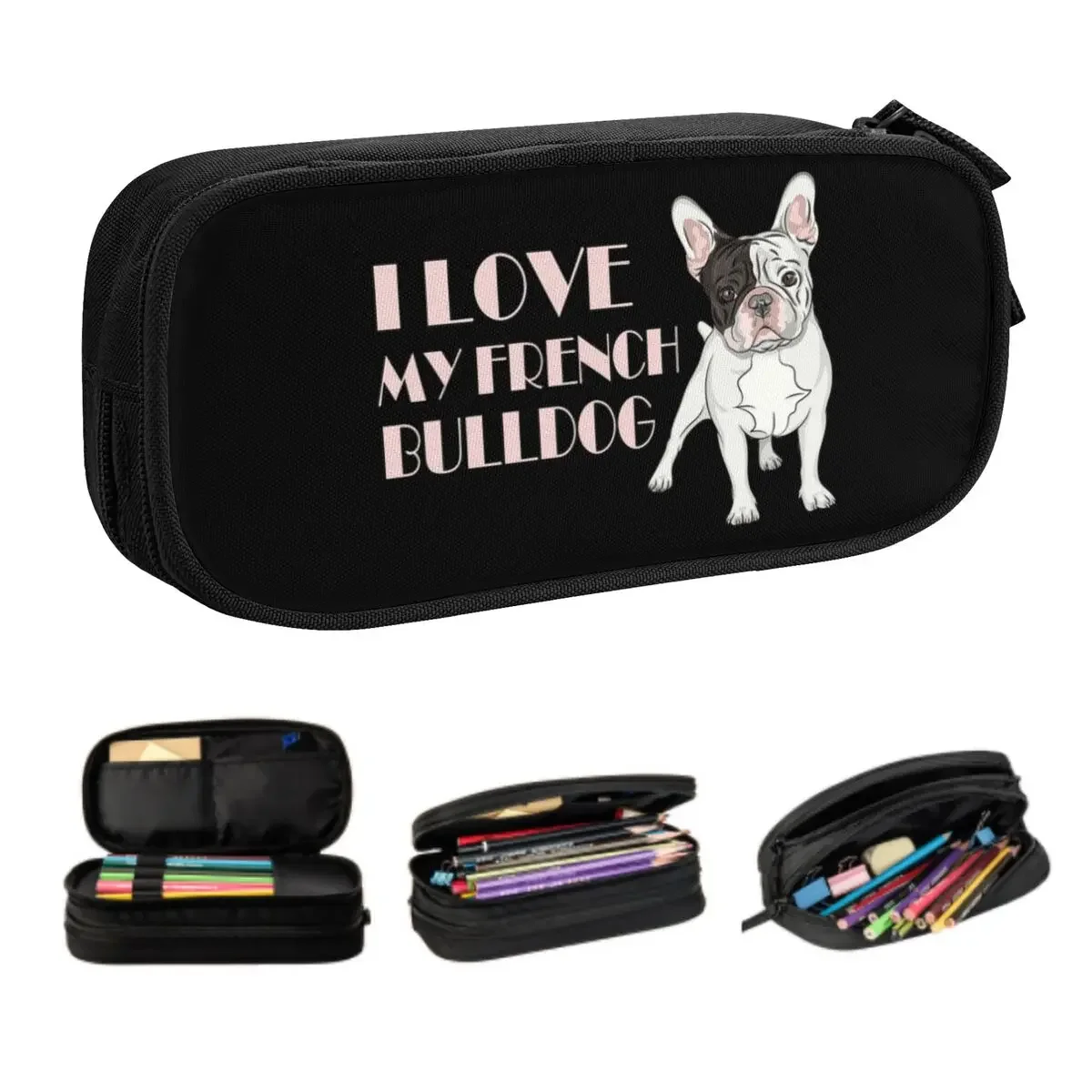 Custom French Bulldog Cute Pencil Case Girls Boys Large Capacity Pet Puppy Dog Animal Frenchie Pencil Bag School Supplies
