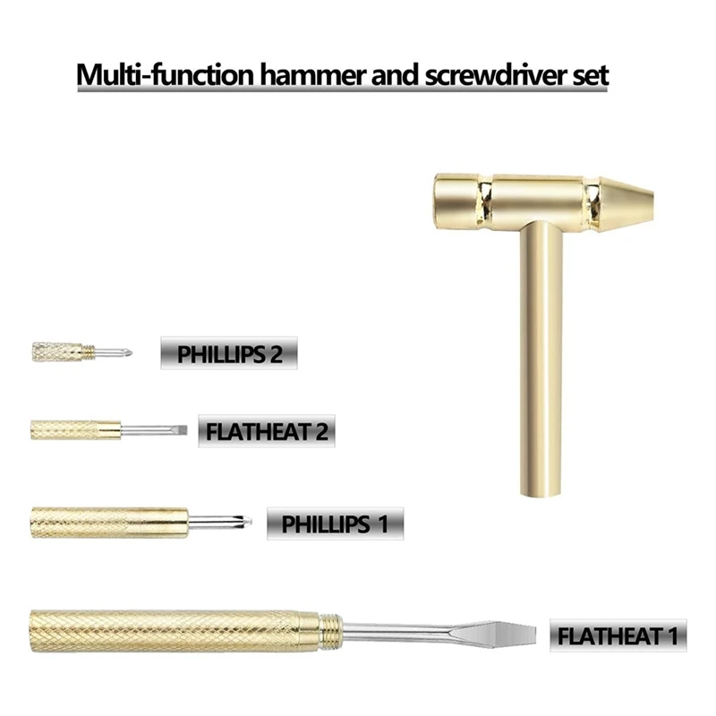 ABAE-Anti-Rust Copper Hammer And Screwdriver Hand Tool, Screwdriver Hammer Is Perfect For Opening Walnut Repair Drone Phones