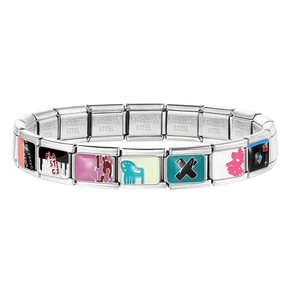 Y2K-Design, Originalmuster, Schwarz, Bunter Schmuck, Italienische Gliederkette, passend für 9mm Anhänger, Edelstahlperlen, Schmuckherstellung, DIY-Armband – Detail 1